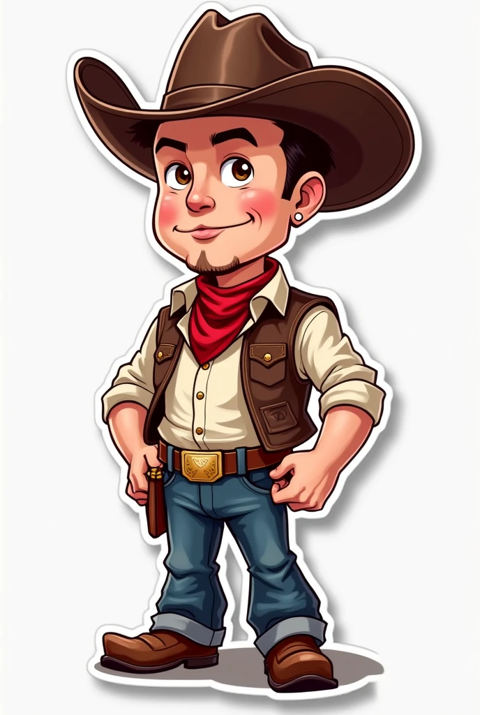 Vector image sticker art of cowboy Elon Musk full size cartoonistic realistic clean shaved