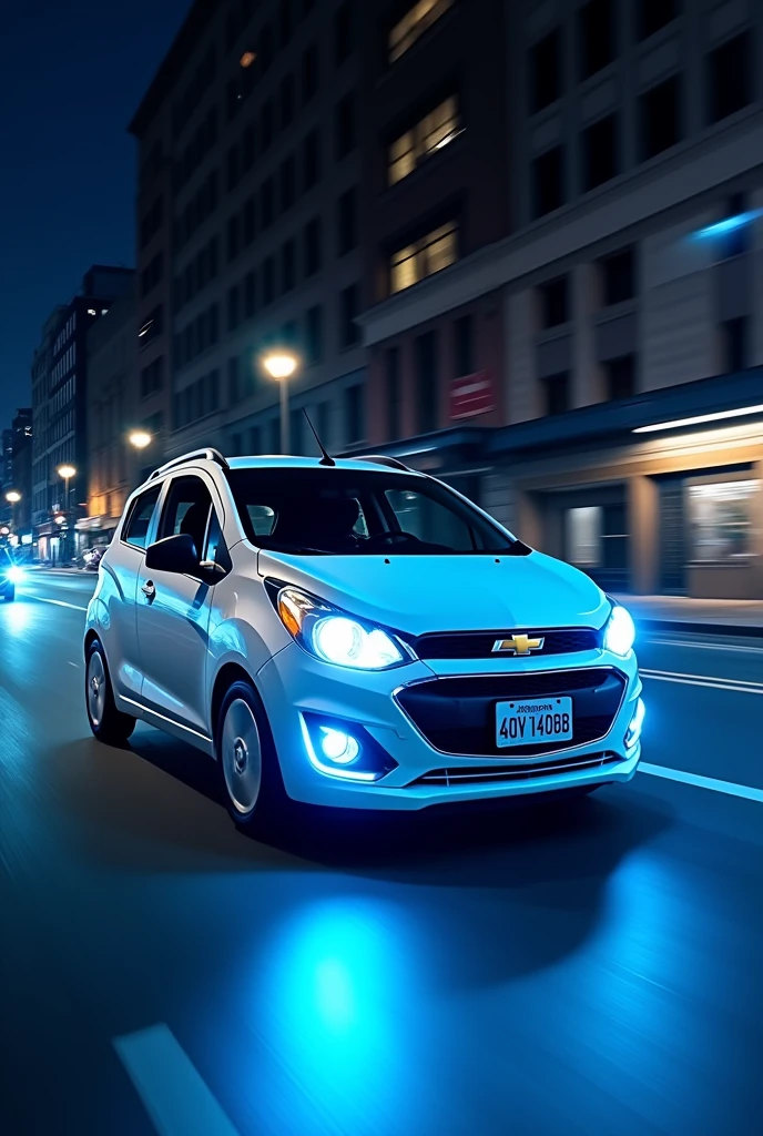 White Chevrolet spark blue neon led
Night street bruklyn speed road nomerd 40V140BB