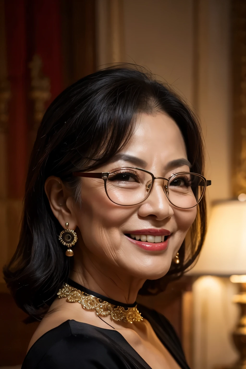 77 years old mom milf Chinese Lady large earring Big choker navel piercing decoration A bracelet realisitic Gorgeous Madame Beautiful Mature Woman sexly Smile Gentle woman navel piercing 4K High quality Gorgeous Madame Beautiful Mature Woman From the side