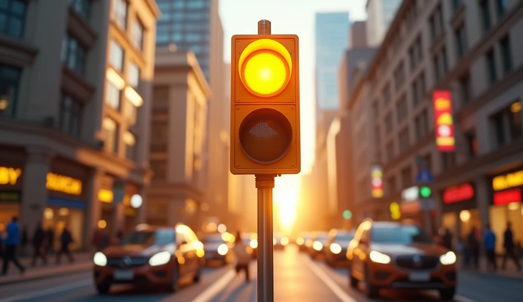Traffic signal with yellow light is bright : animated