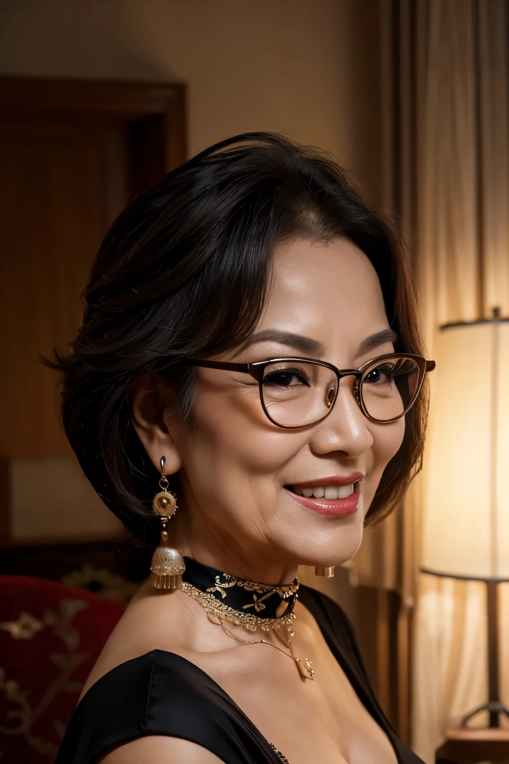 77 years old mom milf Chinese Lady large earring Big choker navel piercing decoration A bracelet realisitic Gorgeous Madame Beautiful Mature Woman sexly Smile Gentle woman navel piercing 4K High quality Gorgeous Madame Beautiful Mature Woman From the side