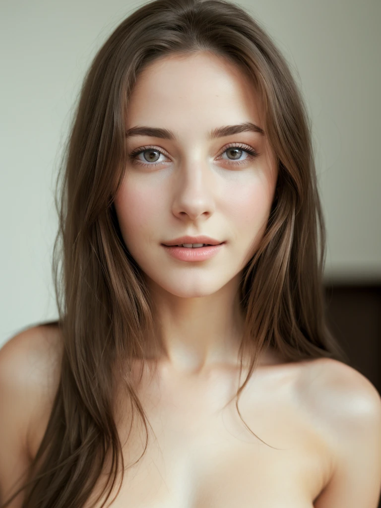 1 woman(realist:1), masterpiece, Best Quality, ultra detailed, Alone, happy, happy, nude, brown hair, Long hair, black eyes, happy, sexy, Whole body