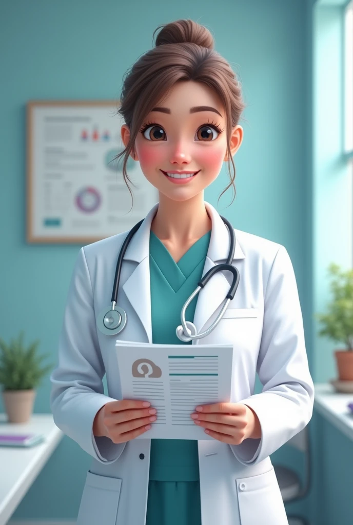 A doctor in the clinic,Smiling,Holding a health report