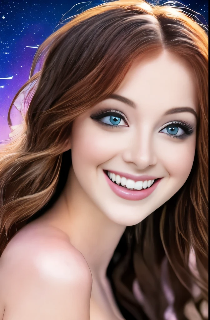 High detail, super detail, super high resolution, girl enjoying her time in the dream galaxy, surrounded by stars, warm light sprinkled on her, background is starry sky with colorful galaxies and galaxy clouds, stars flying around her, delicate face, adding playful atmosphere