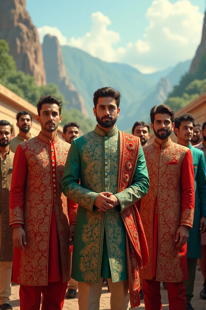A Pakistani groom men with formal dresses colour combinations