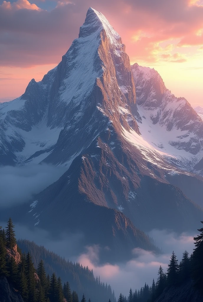 A high mountain with a carving that says [bariki] di sini lebarnya. With soft sunset lighting