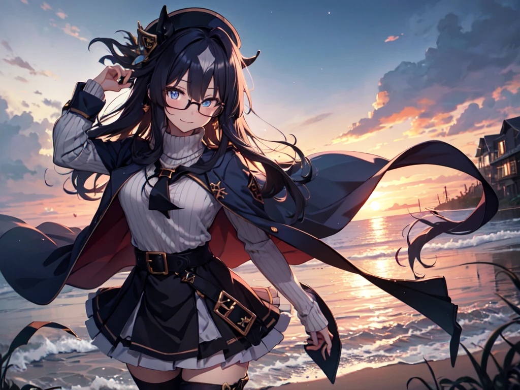 summonnightaty, aty, (young:1.3),long hair, blue eyes, red hair, big_tits, hat, glasses,
BREAK long hair, thighhighs, hat, dress, naked_legs, glasses, belt, cape, sweater, zettai ryouiki, beret, thigh boots, white footwear, ribbed sweater, loose belt,solo,
BREAK outdoors, fantasy,on_beach,
,Highquality_hads,perfect_fingers,
BREAK (masterpiece:1.2), best quality, high resolution, unity 8k wallpaper, (illustration:0.8), (beautiful detailed eyes:1.6), extremely detailed face, perfect lighting, extremely detailed CG, (perfect hands, perfect anatomy),covered_nipples,covered_navel ,half_eyes,long_sword,sleepy_eyes,red_sweater,apart_knees,magical_effect,spread_legs, book,have_a_book,teacher,rise_knee,Smile,rise_hand,look_down_viewer,open_arms,night_town_landscape,looking_into,plump,open_mouth, dynamic_posing,solo