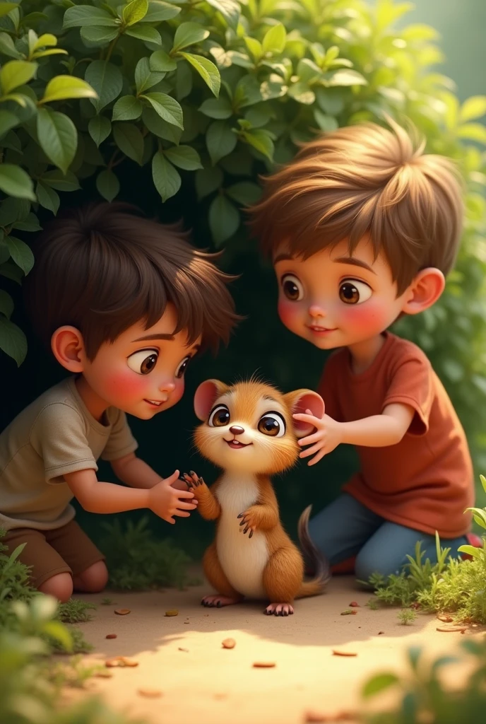 The children carefully coaxed Leo out from under the bush. At first, Leo was frightened, but sensing their kindness, he slowly warmed up to them. His big brown eyes filled with hope, and his tiny tail began to wag.