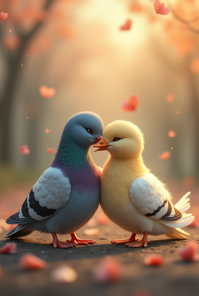pigeon and duck in love photo