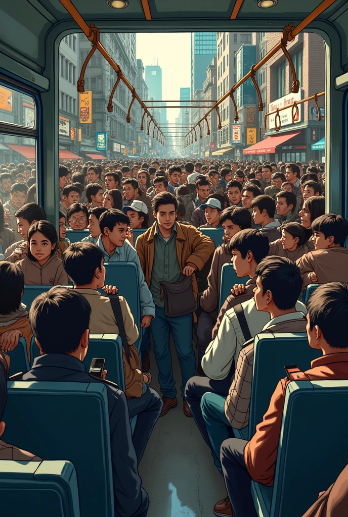 Bus full with crowd inside