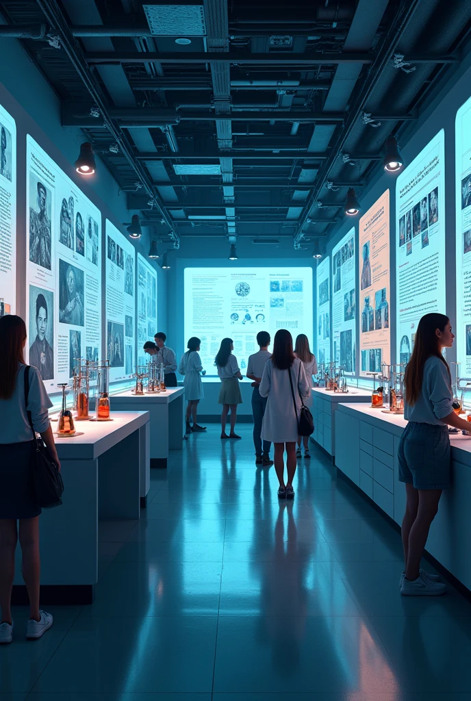 a title that says "SCIENCE FAIR" LET EACH LETTER MAKE REFERENCES TO GREAT PEOPLE IN HISTORY LIKE ISAAC NEWTON, PYTHAGORAS AND OTHERS. Using cool colors