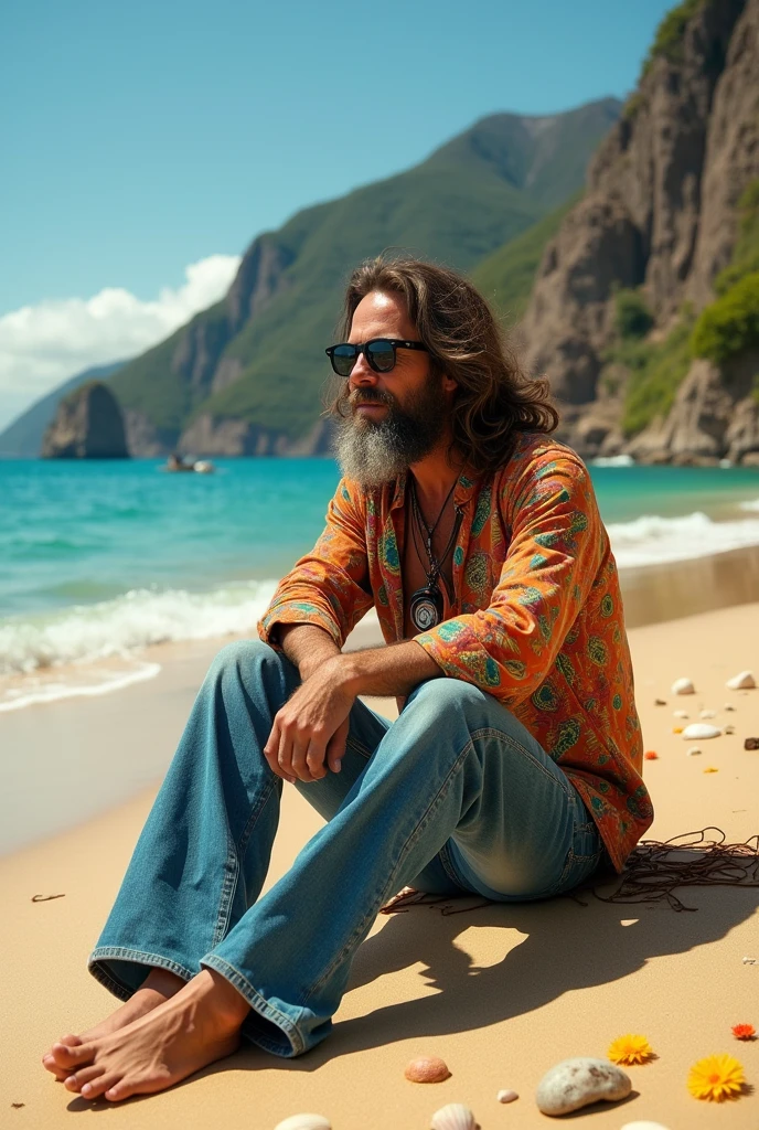 Eddie Veder hippie style on the virgin beach in Chile