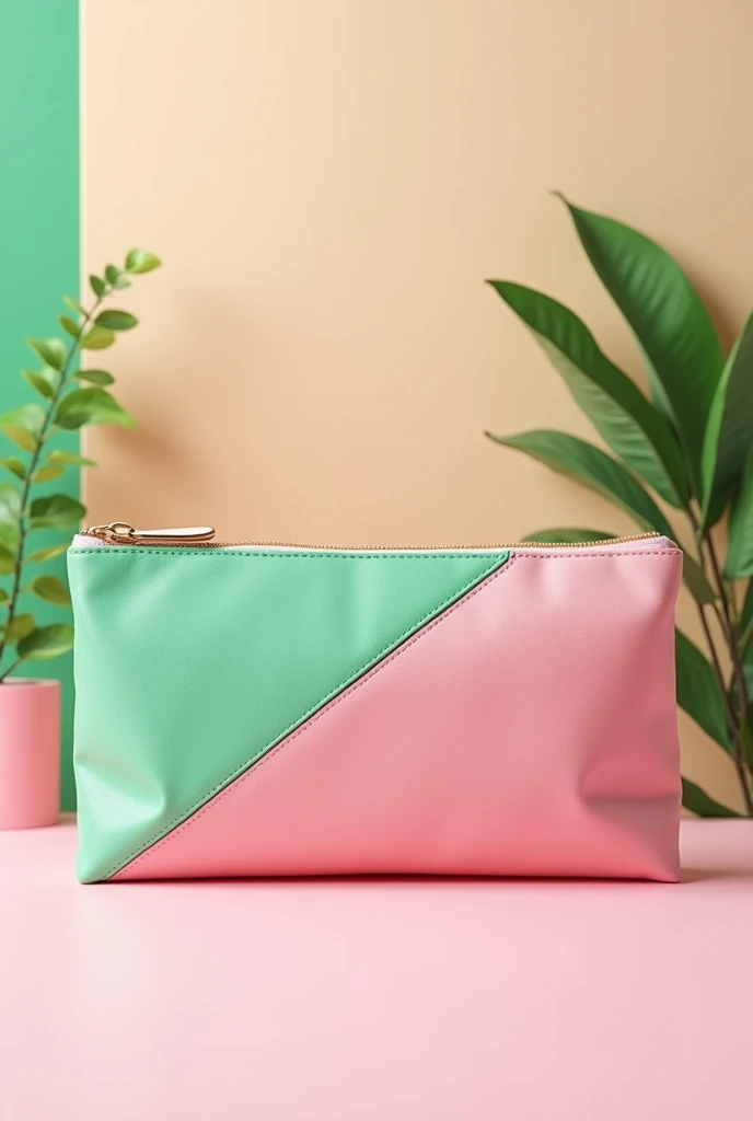 Large light pink and green pencil case
