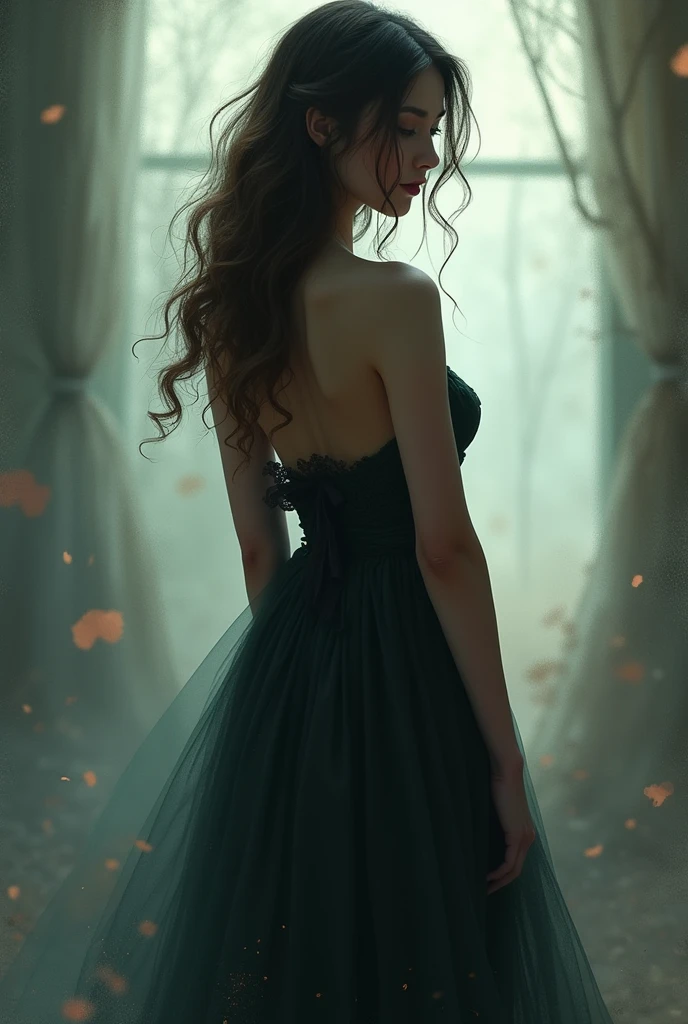 woman turned back