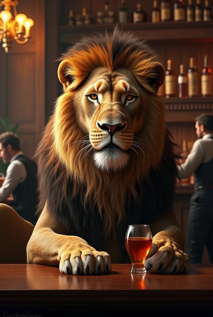 lion drinking in bar