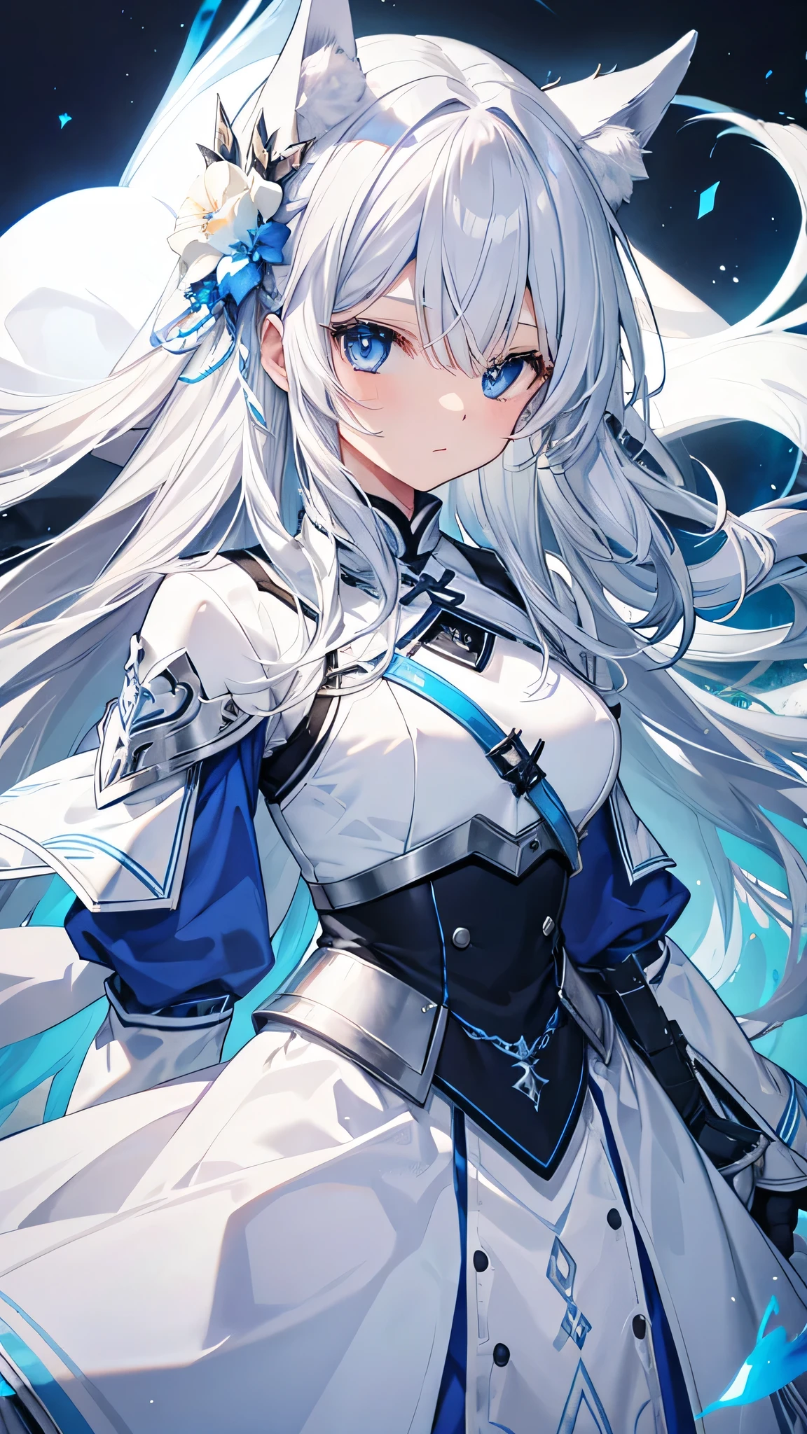 4K,high resolution,A woman,Silver Hair,Short Ponytail,Wolf ears,Wolf Tail,blue eyes,Large Breasts,,,Snow Scene,Show your shoulders,Combat uniform,Pregnant