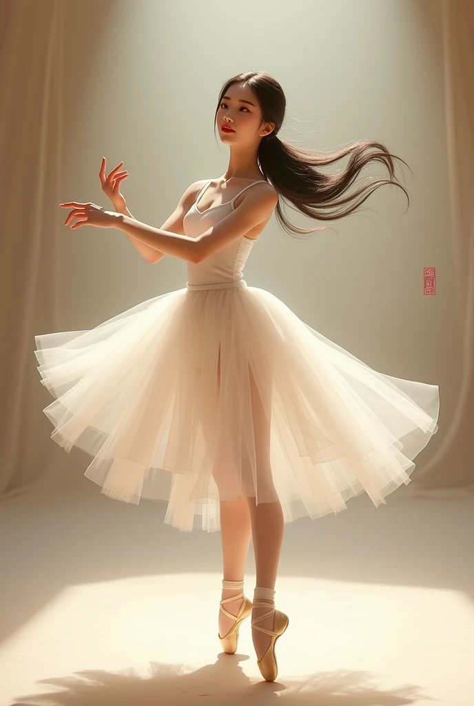 Draw an Asian girl dancing ballet