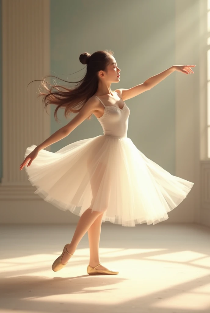 Draw an Asian girl dancing ballet