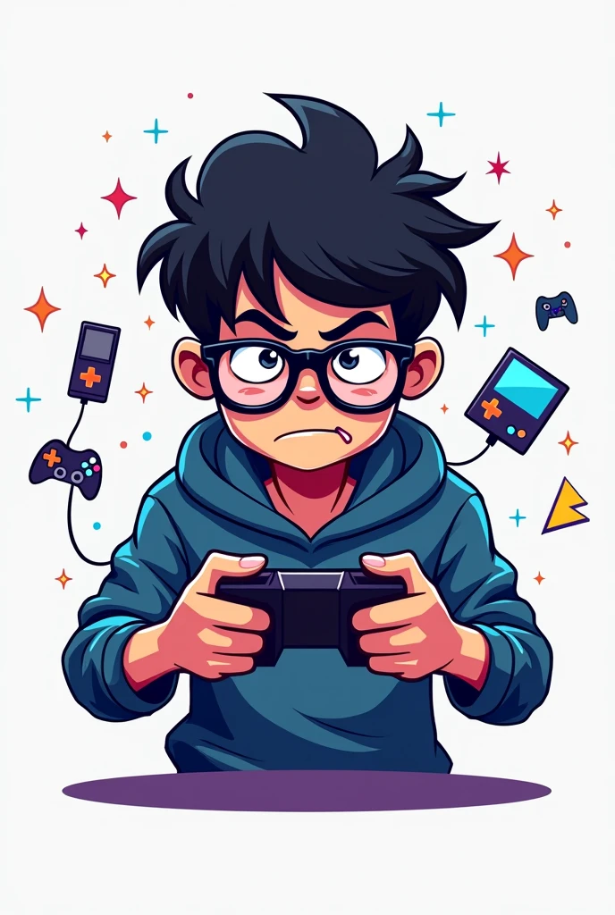 Logo with the name Anurag PLAY, themed around a nerd with glasses playing video games 