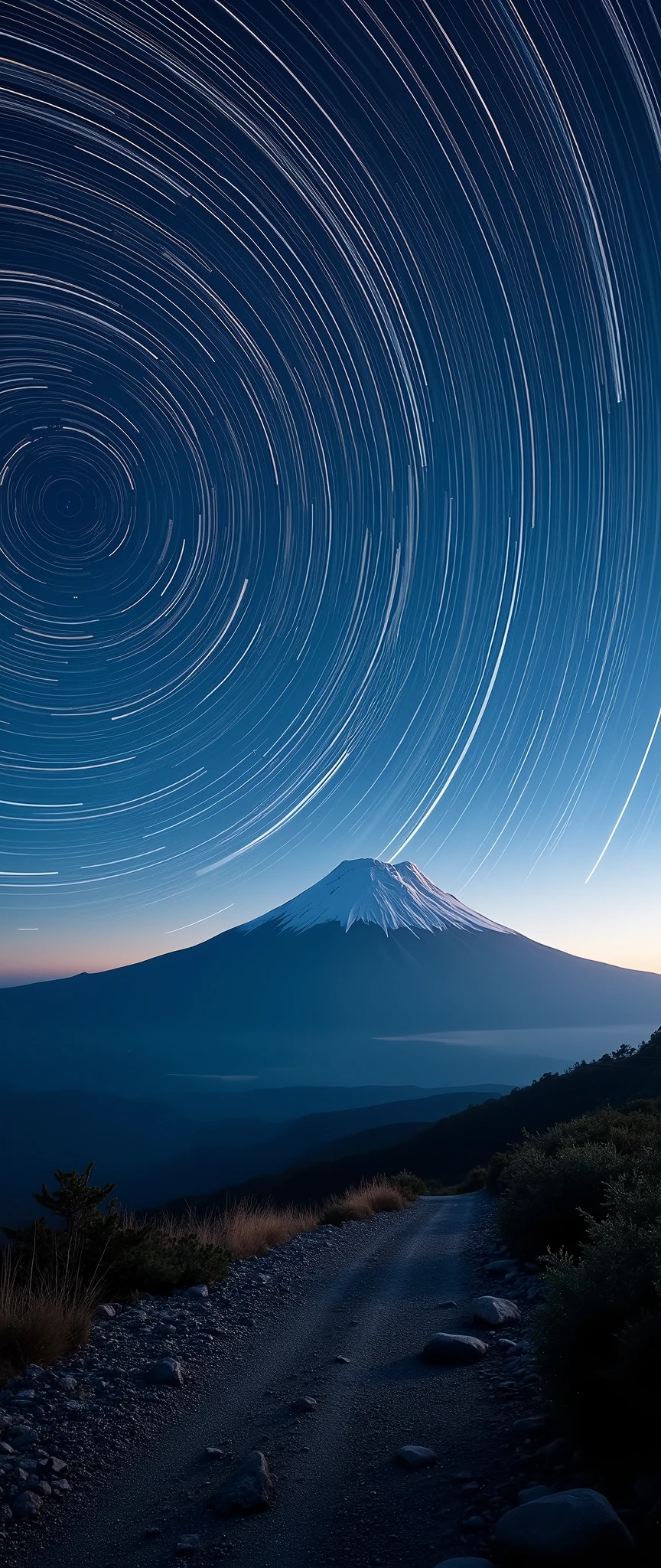 (masterpiece:1.2,Exceptional Quality,mirror-like,Cinematic Experience,Photorealistic:2.0,RAW Photos:2.0),Ultra-high resolution,Super detailed,8k,wallpaper,(Astrophotography:2.0),(Star Trail:2.0),(Beautiful Star Trails:2.0),(dynamic:2.0),(exposed for a short time:2.0),(Fuji Mountain)