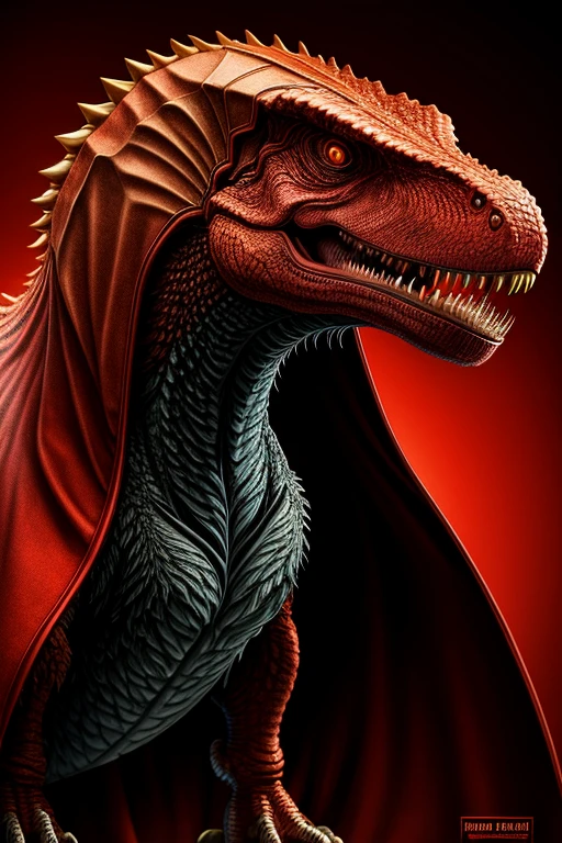 A tyrannosaurus is wearing the red hero's cloak