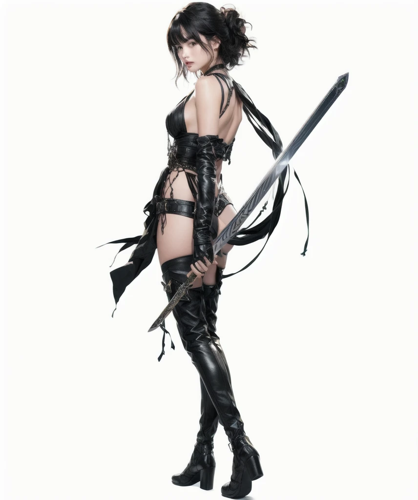 a woman black hair and a sword in her hand, seksy, wuthering waves