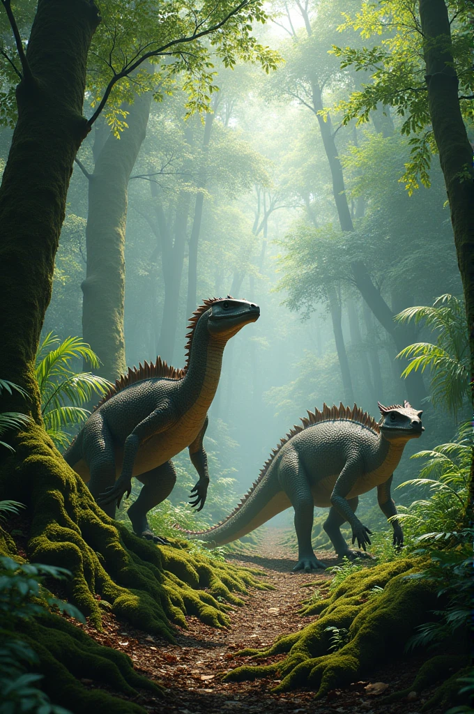 Forest graphics with several Komodo dragons
