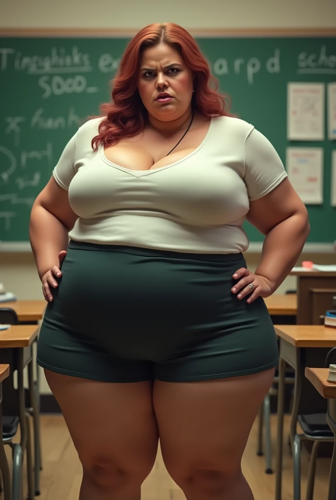 Angry chubby teacher in mini skirt showing her big ass