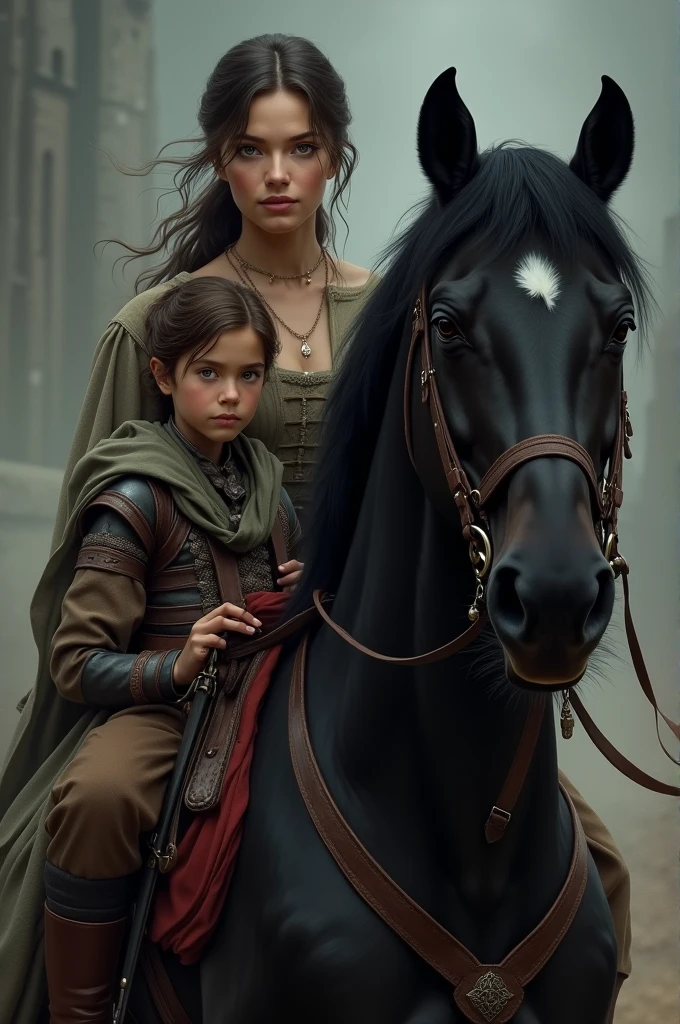 Beside her boy on black horse steed
With eyes so deep a heart that leads