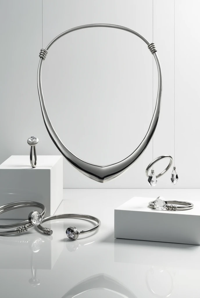 Accessories all stainless steel necklace, create a collection photo for my bracelet and earring store. 