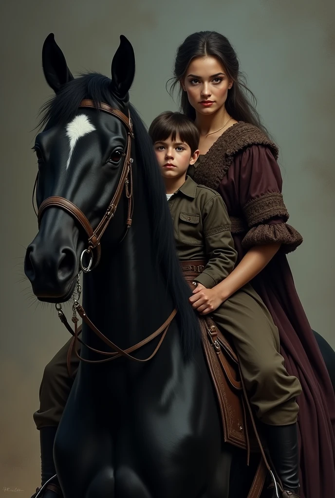 Beside her boy on black horse steed
With eyes so deep a heart that leads