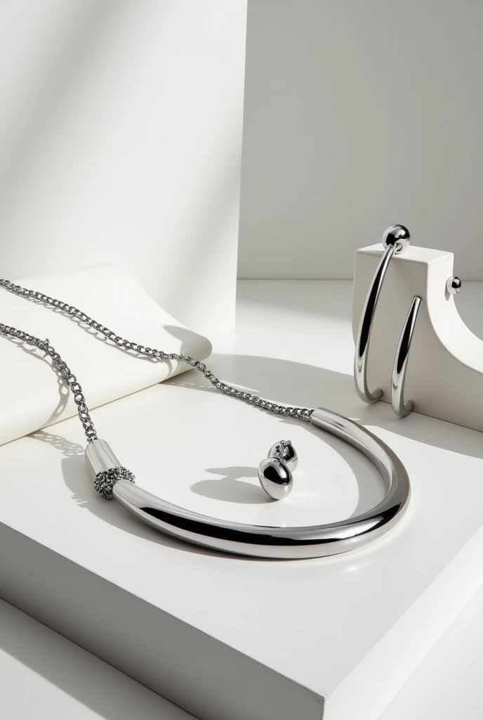 Accessories all stainless steel necklace, create a collection photo for my bracelet and earring store. 