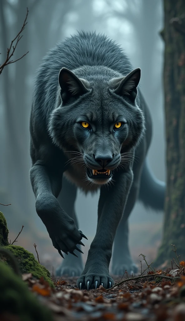 A dangerous and monsterous hybrid animal of combination of wolf and panther