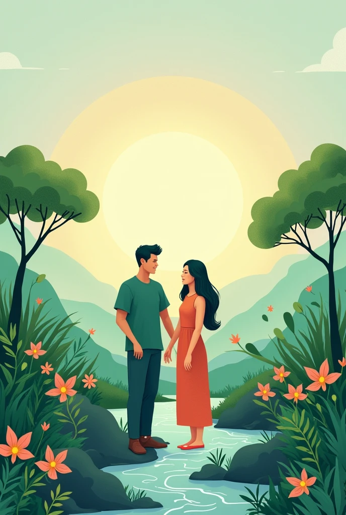 Simple and easy-to-understand paintings based on the theme of Sustainable Development Goals,Incorporate plants and people,Calmness,healing,happy,There are two people,bright future,A sustainable world,Environmental preservation,PAPERCUT
