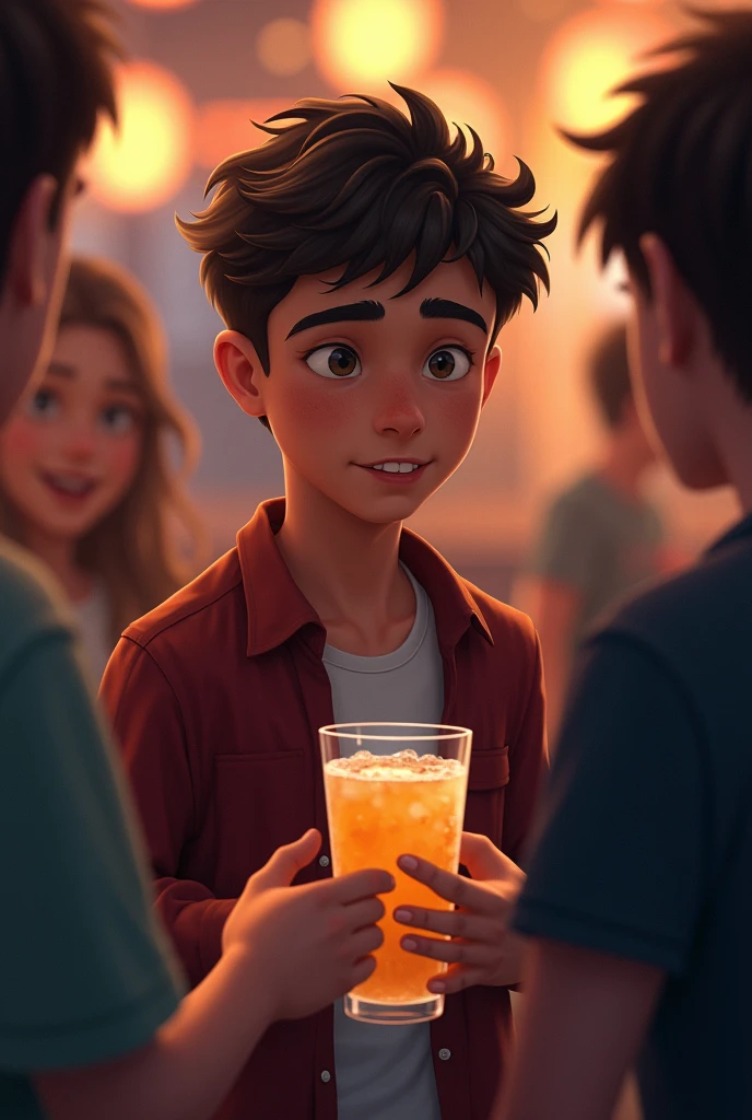 A teen boy declining and saying no to drink the alcohol that was being given to him