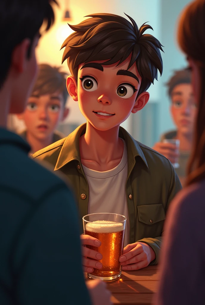 A teen boy declining and saying no to drink the alcohol that was being given to him