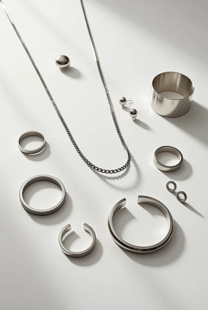 Accessories all stainless steel necklace, create a collection photo for my bracelet and earring store.