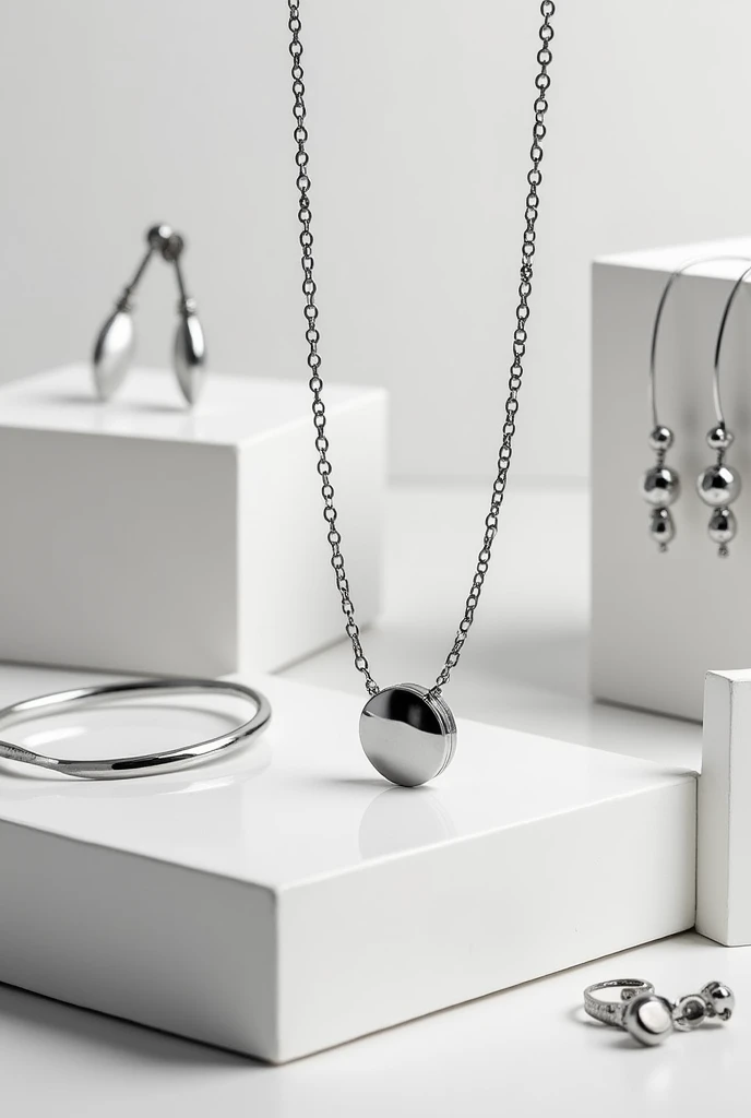 Accessories all stainless steel necklace, create a collection photo for my bracelet and earring store.