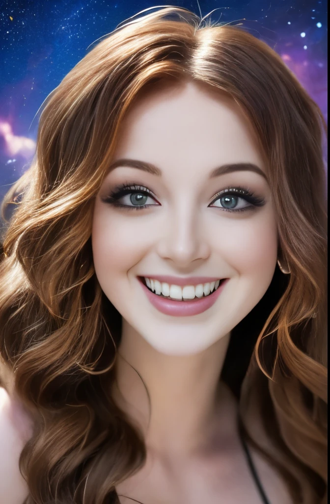 High detail, super detail, super high resolution, girl enjoying her time in the dream galaxy, surrounded by stars, warm light sprinkled on her, background is starry sky with colorful galaxies and galaxy clouds, stars flying around her, delicate face, adding playful atmosphere 