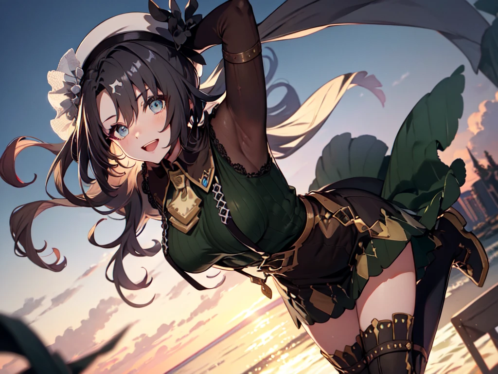 detailed face, detailed eyes, dutch angle, perfect hands, from front, 1Girl, r, Young GTeen Girl, A5, 1Girl, AMature Female, large Breasts, nsfw, lingerie, avatar (series), CHAR-F Avatar Series Toph Beifong by Shurik, (brown hair:1.2), (hair over one eye), (heterochromia) , skimpy intricate (green:1.5) ballgown, , (long frilled elbow gloves, lace thighhighs, high heels:1.15), (updo hair:1.3), Embarrassed, Tears, sitting, waving, at a snowy beach