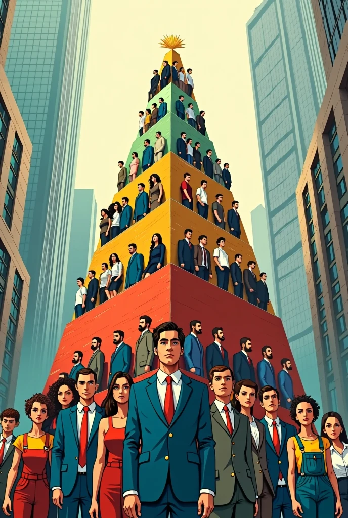 drawing: A pyramid with different levels, where each level represents an income or wealth group. The higher levels have a higher tax burden proportional to their size.
Additional Details: Each level of the pyramid can be added labels and figures that represent different social classes or income levels.