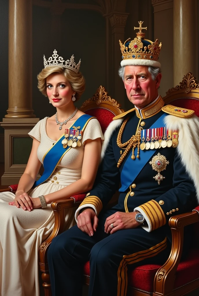 Princess Diana, 63, and Prince Charles, 75, with state crowns, as kings of England