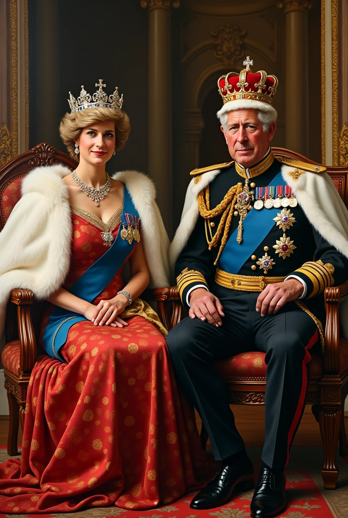 Princess Diana, 63, and Prince Charles, 75, with state crowns, as kings of England