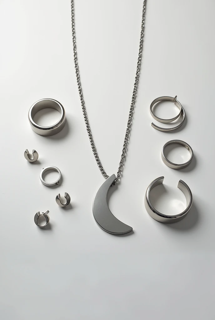 Accessories all stainless steel necklace, create a collection photo for my bracelet and earring store. 