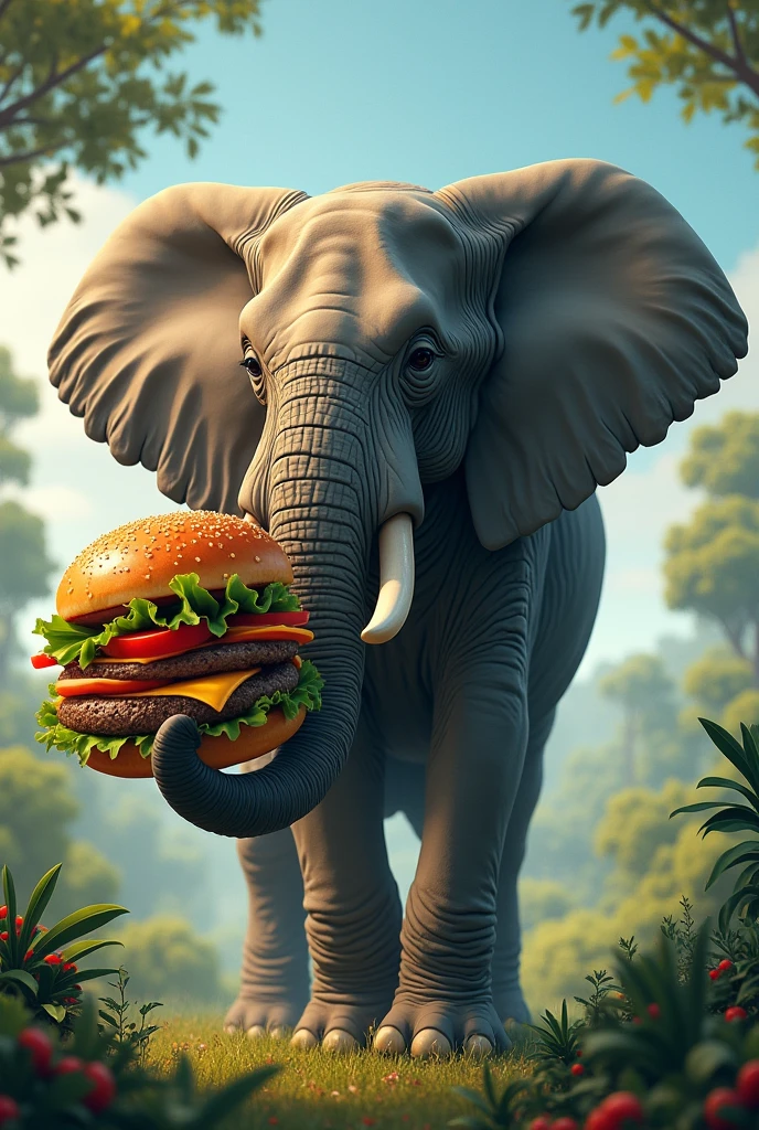 Elephant eating burger