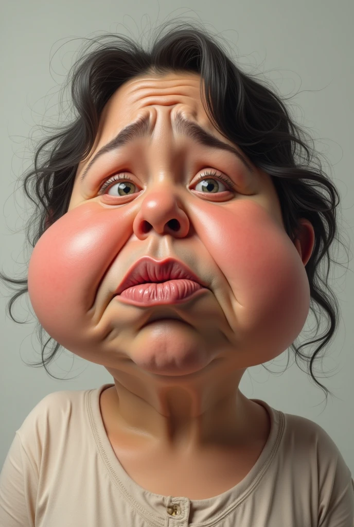 Mom, puffed up face, puckered up lips, inflated 
