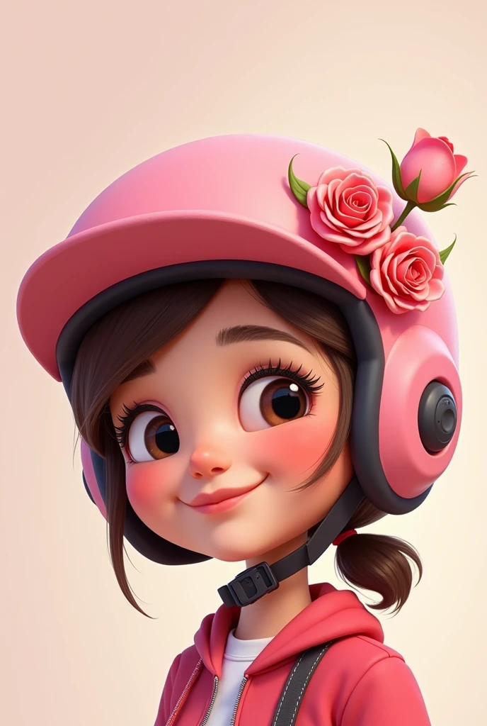 Pink cartoon woman helmet with roses 