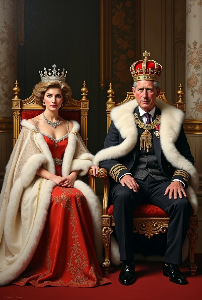 Princess Diana, 63, and Prince Charles, 75, with state crowns, as kings of England 