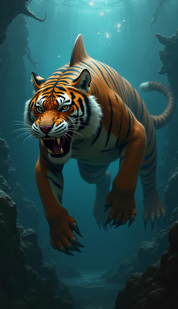 A dangerous and monsterous hybrid animal of combination of dolphin and tiger