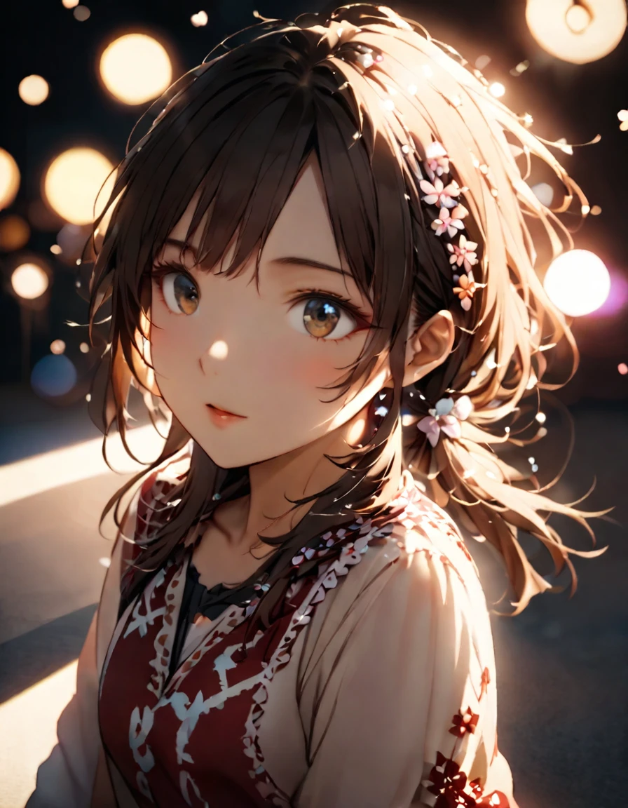 Highest quality, masterpiece, Boho Eye Hinai Girl, Playful Themes,
Raw photo of a girl wearing a long shirt。Decorative details and symbols are often used。, Brown hair gently fluttering in the wind,
Long-distance shots, High Key Light, Hard Shadows, Soft bokeh, Professional photography, A balanced deal, Balanced Exposure,